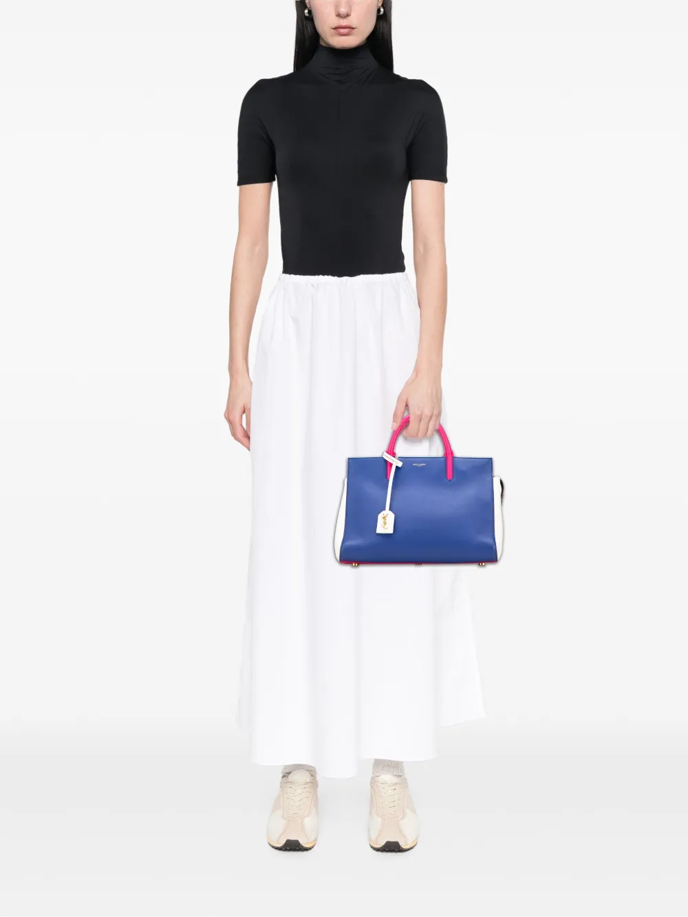 Pre-owned Saint Laurent 2015 Medium Smooth Tricolor Calfskin Cabas Rive Gauche Satchel In Blue