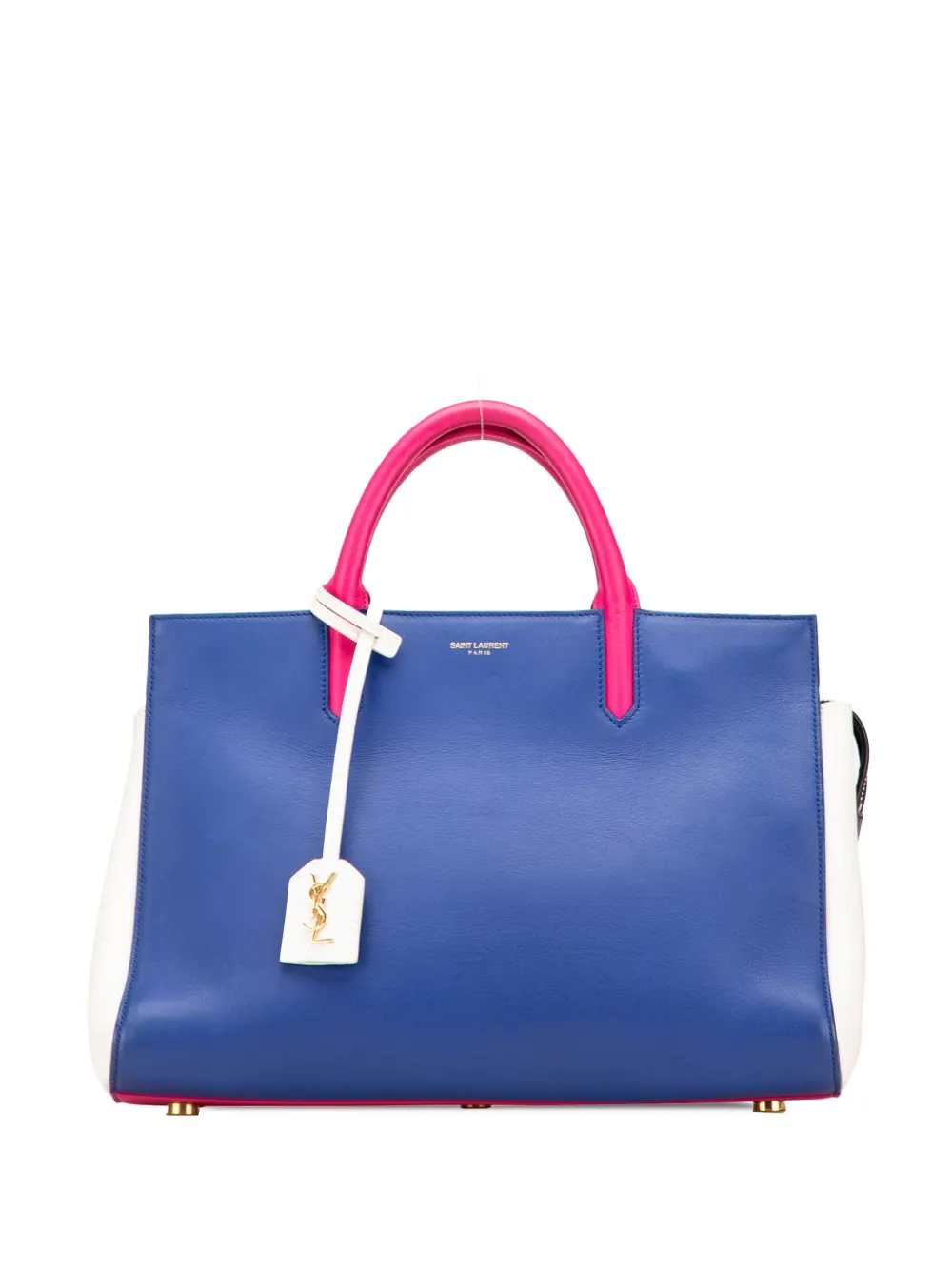Pre-owned Saint Laurent 2015 Medium Smooth Tricolor Calfskin Cabas Rive Gauche Satchel In Blue