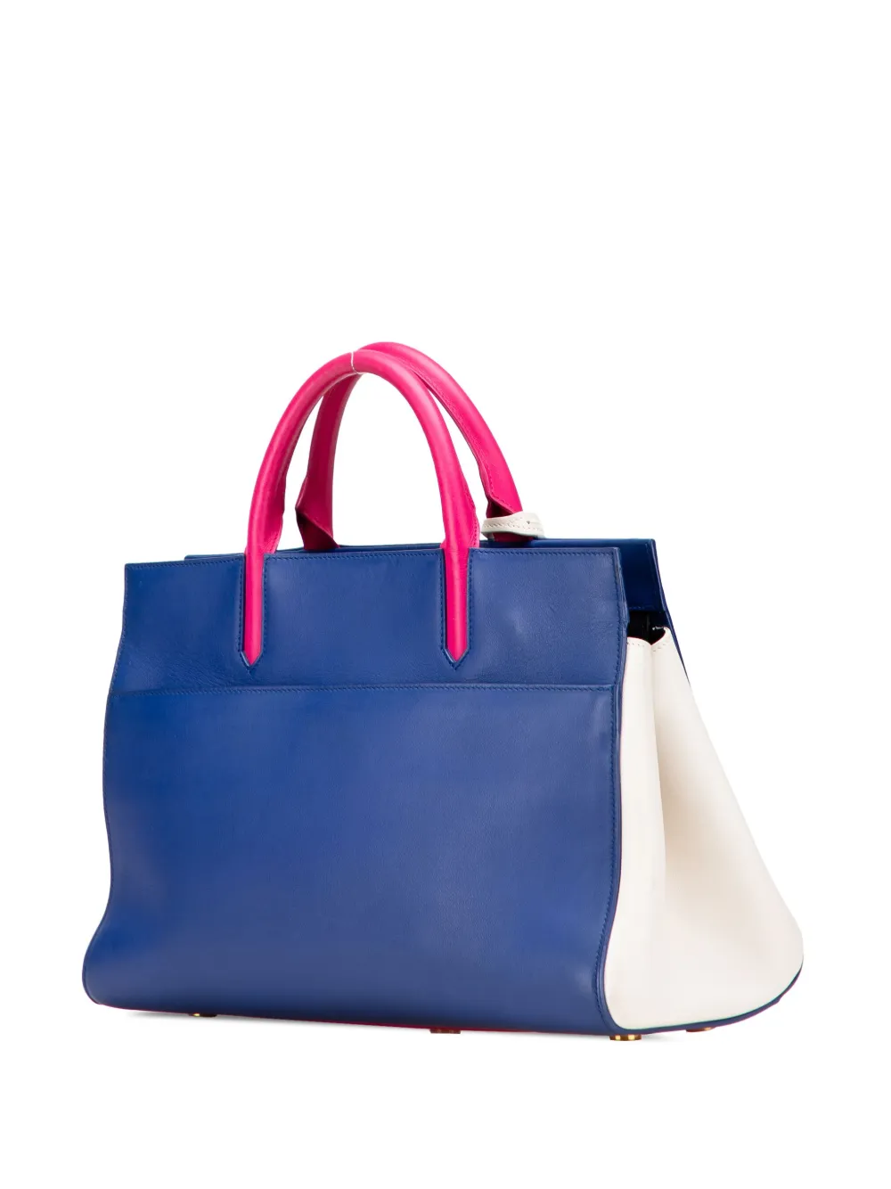 Pre-owned Saint Laurent 2015 Medium Smooth Tricolor Calfskin Cabas Rive Gauche Satchel In Blue