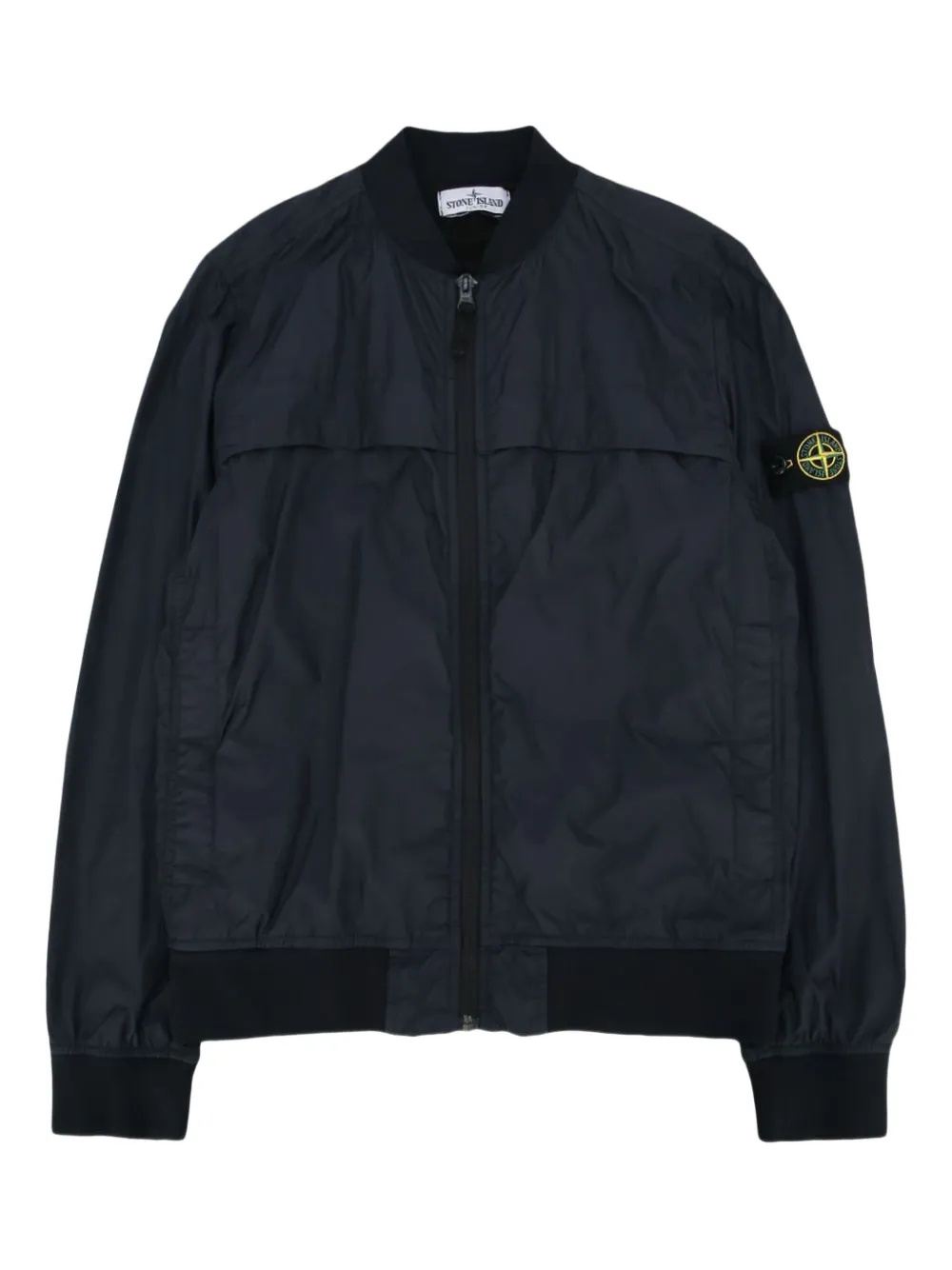 Stone Island Junior Bomberjack met ritssluiting en geribbelde chetten Blauw