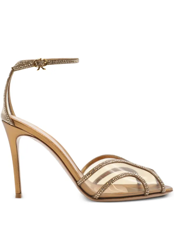 Escarpins Gianvito Rossi Gris Satin Ornés Cristaux Taille 40 - Occasion, Portés Une Fois
