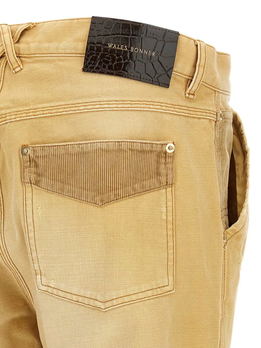 Wales Bonner Sierra corduroy-panel canvas trousers Geel