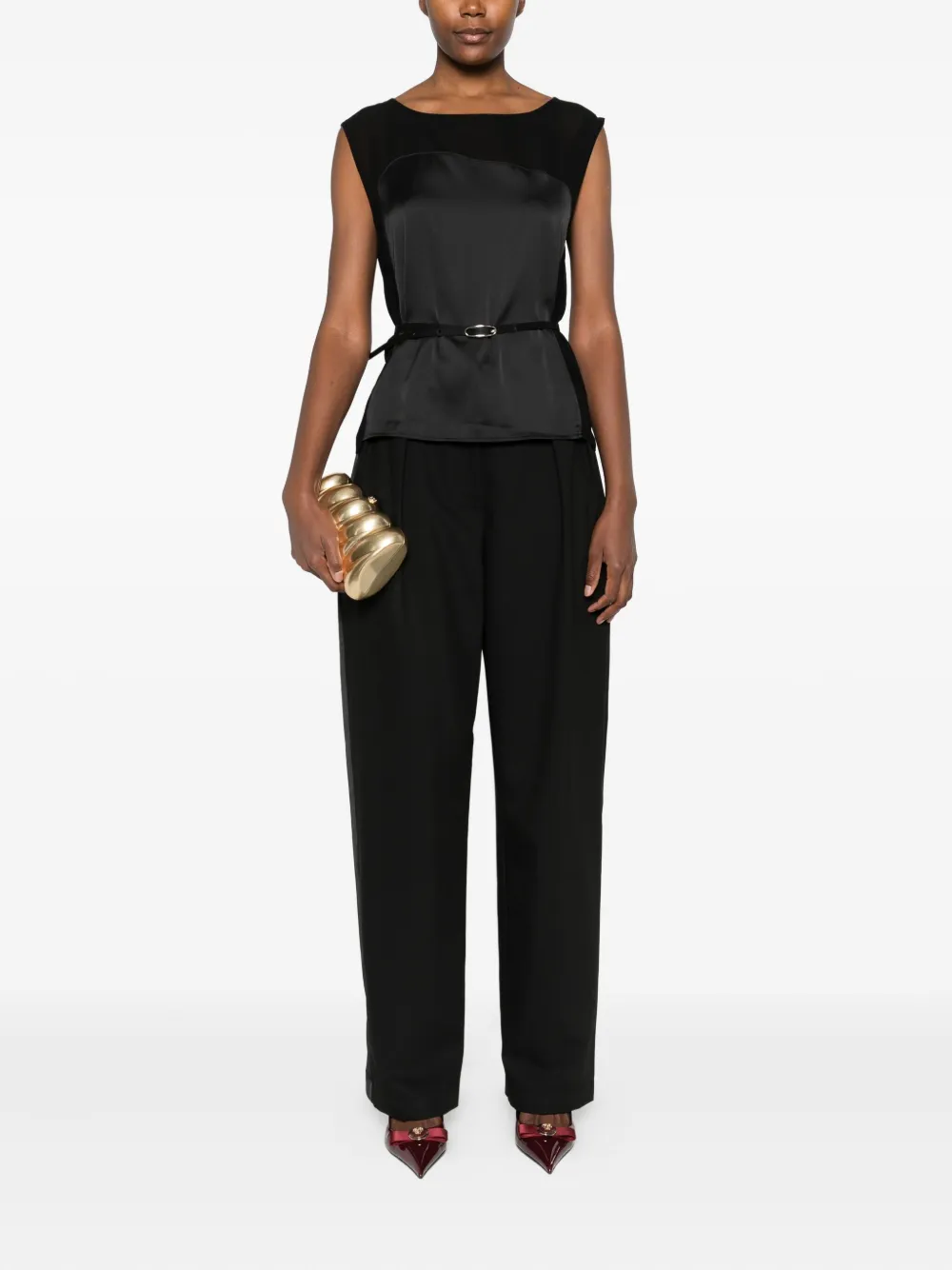IMPERIAL sheer-panel belted top - Zwart