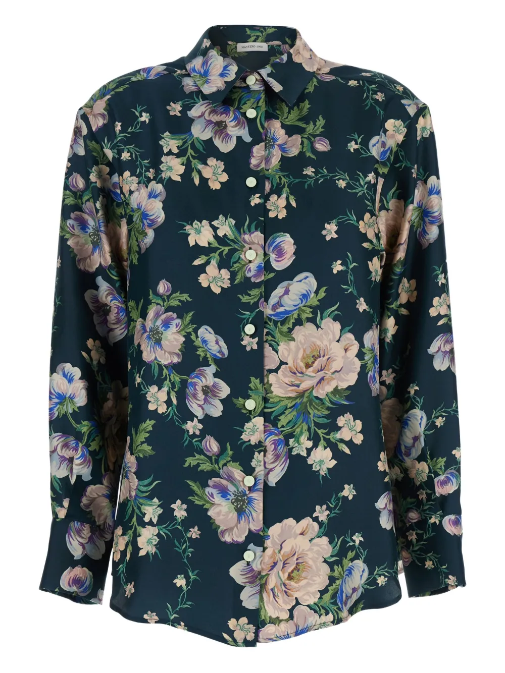 Mantero 1902 Floral-print Button-down Shirt In Green