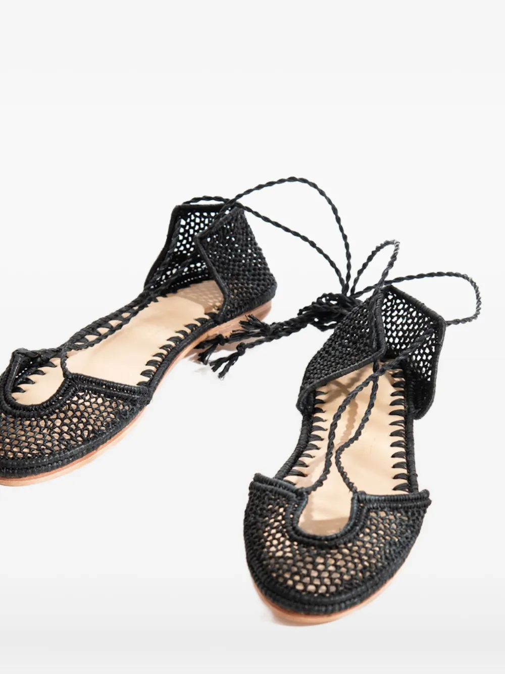 Slo_hand_made Lace-up Ballet Flats In Black