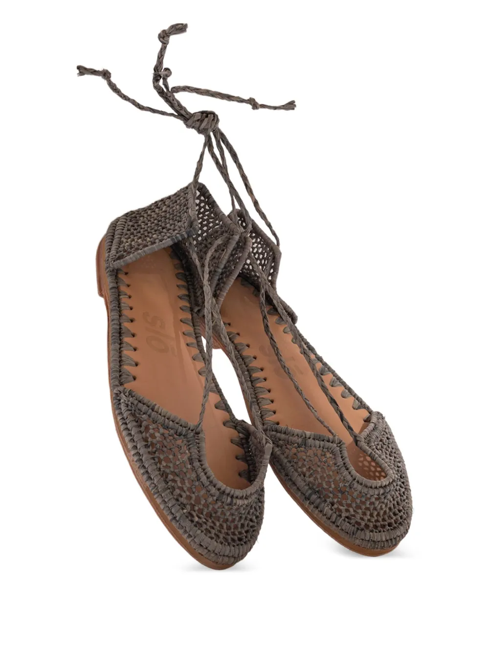 SLO_HAND_MADE woven-raffia flat pumps Grey