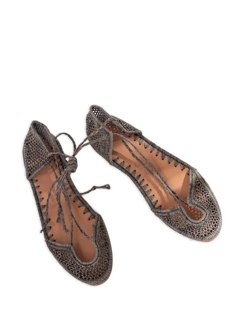 SLO_HAND_MADE woven-raffia flat pumps Grey