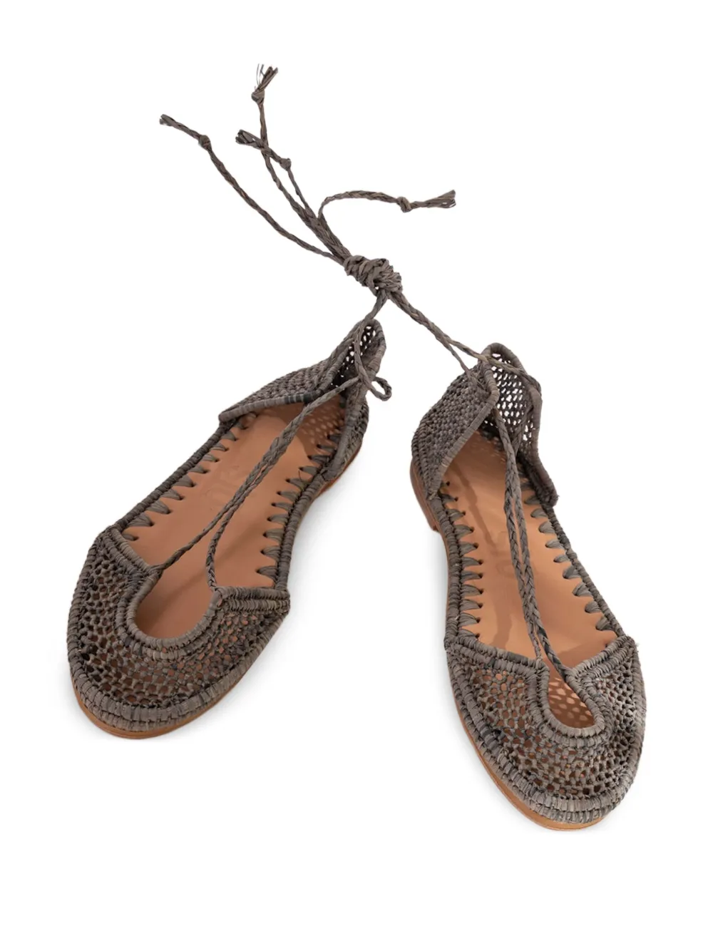 SLO_HAND_MADE woven-raffia flat pumps Grey
