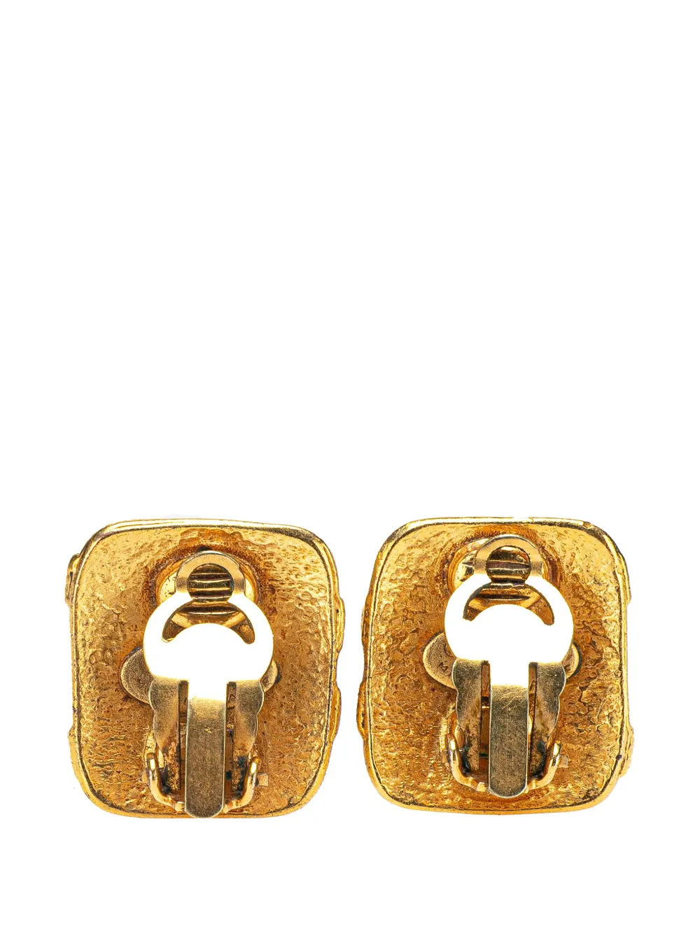 CHANEL Pre-Owned 1994 Gold Plated CC Square Clip On Earrings costume earrings | Image 2