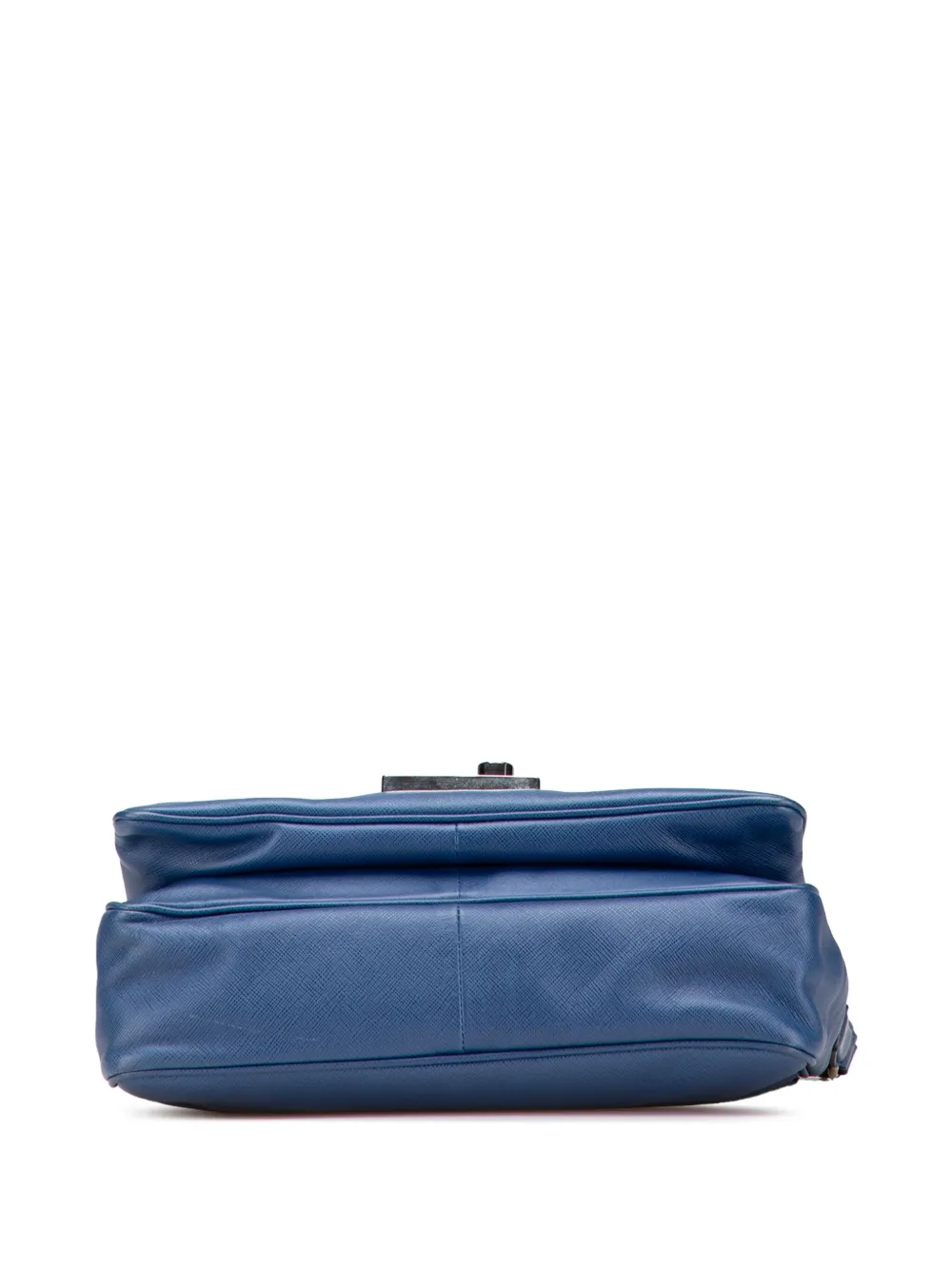 Pre-owned Prada 2000-2025 Saffiano Righe Sound Lock Satchel In Blue