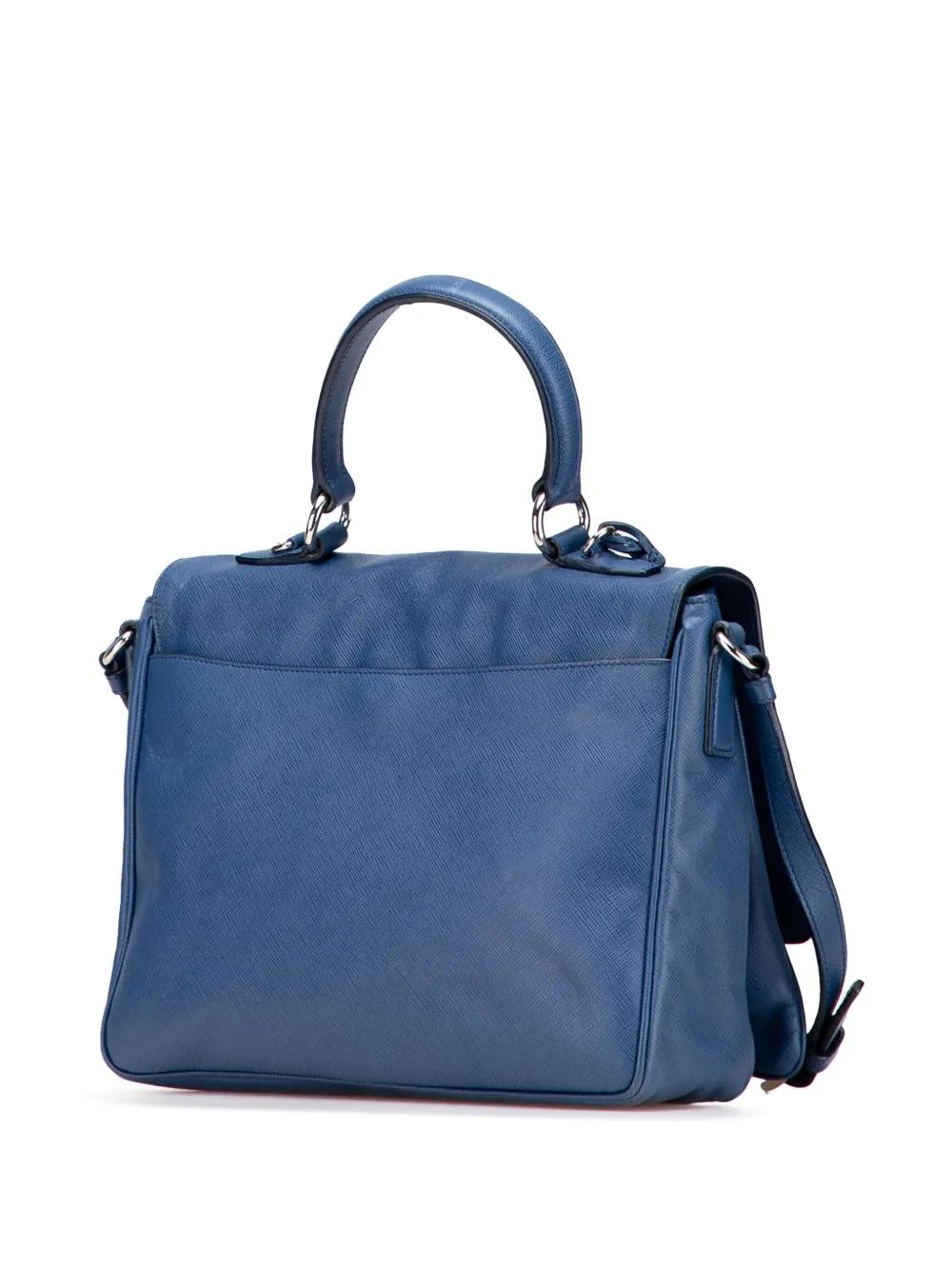 Pre-owned Prada 2000-2025 Saffiano Righe Sound Lock Satchel In Blue