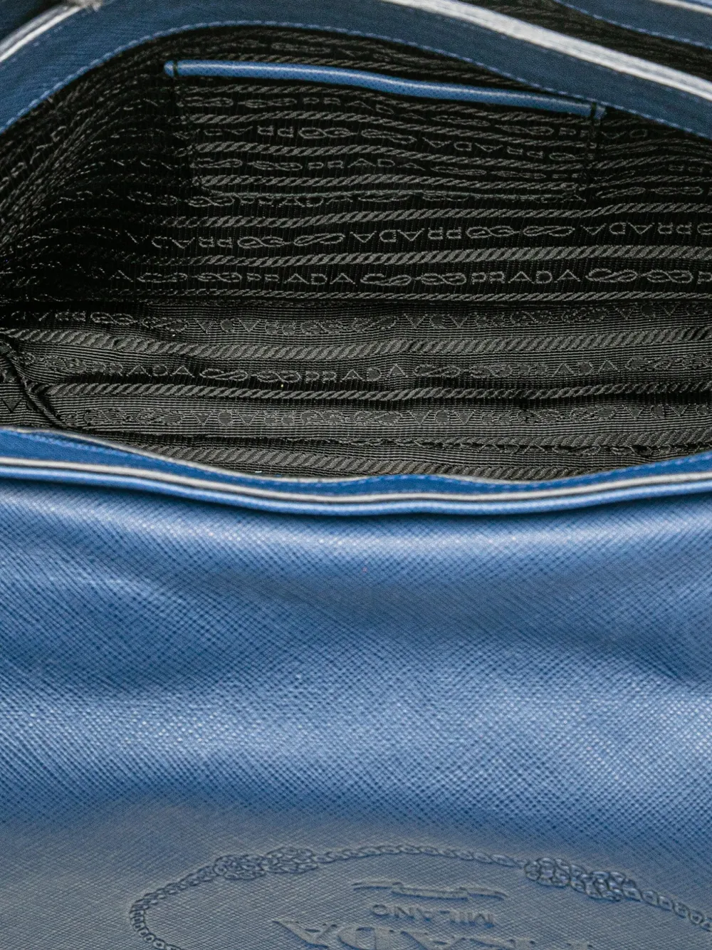 Pre-owned Prada 2000-2025 Saffiano Righe Sound Lock Satchel In Blue