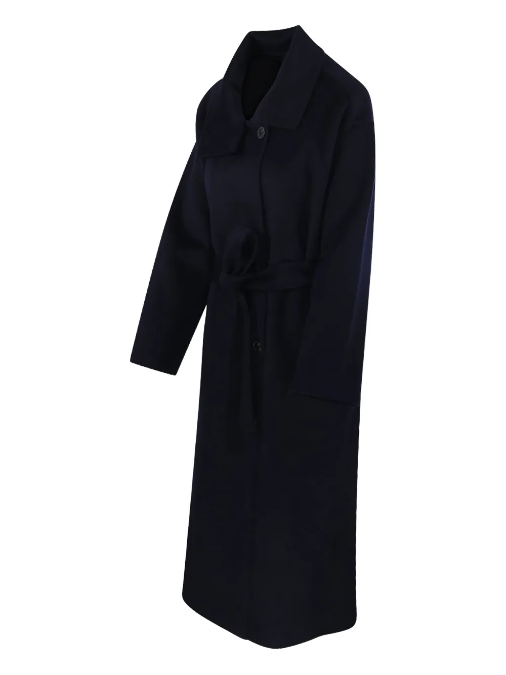 The Dynamis Studio Belted Wrap-style Coat In Blue