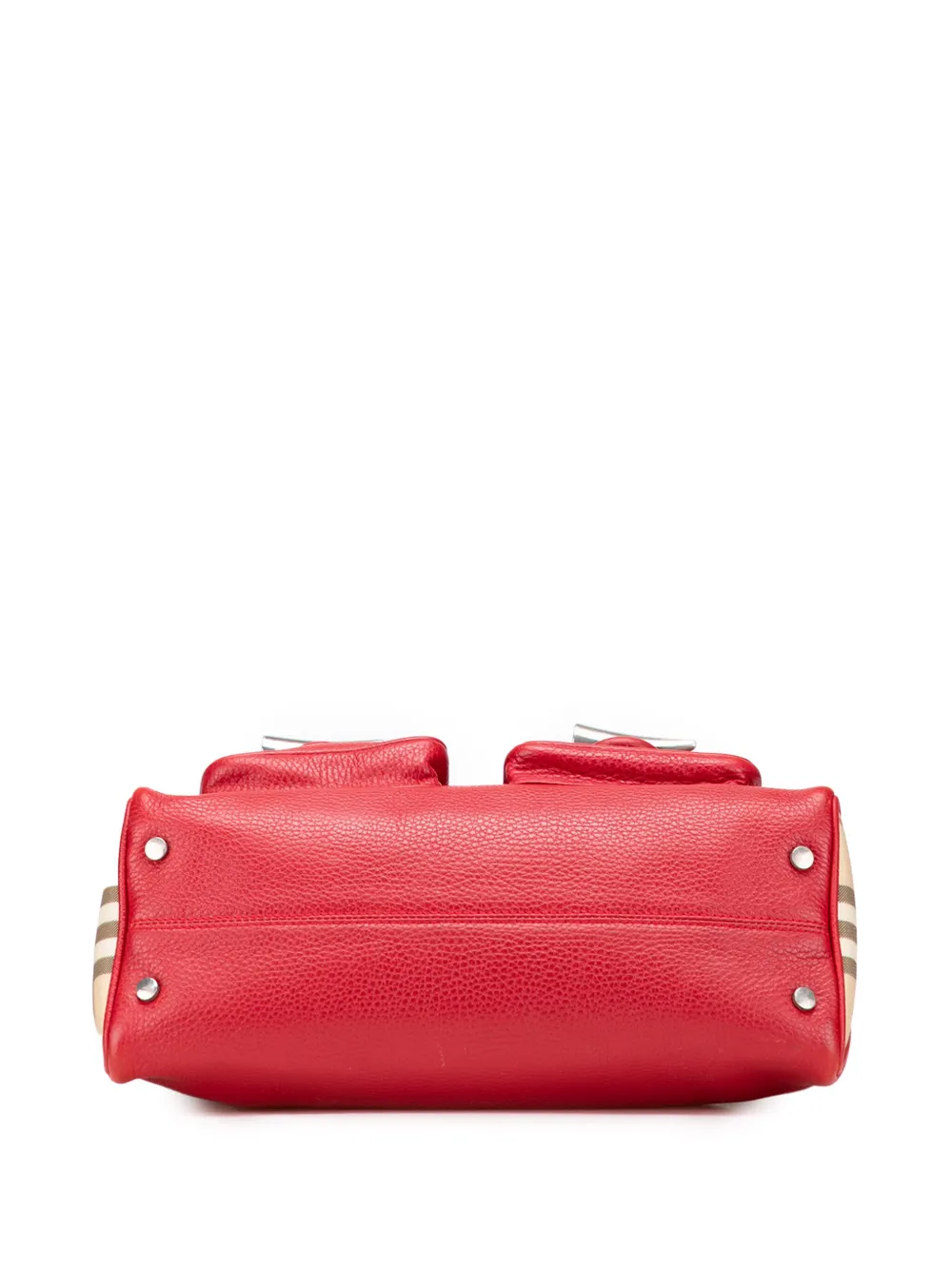 Pre-owned Burberry 2000-2017 House Check Trimmed Grainy Calfskin Horn Toggle Tote Bag In Red