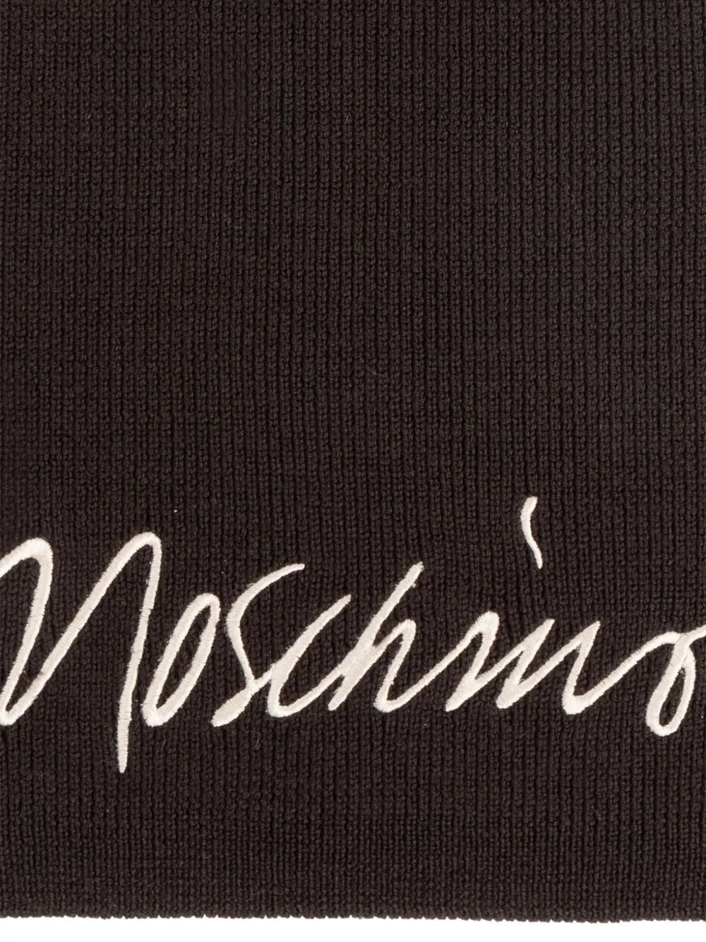 Moschino Embroidered Striped Wool-blend Scarf In Brown
