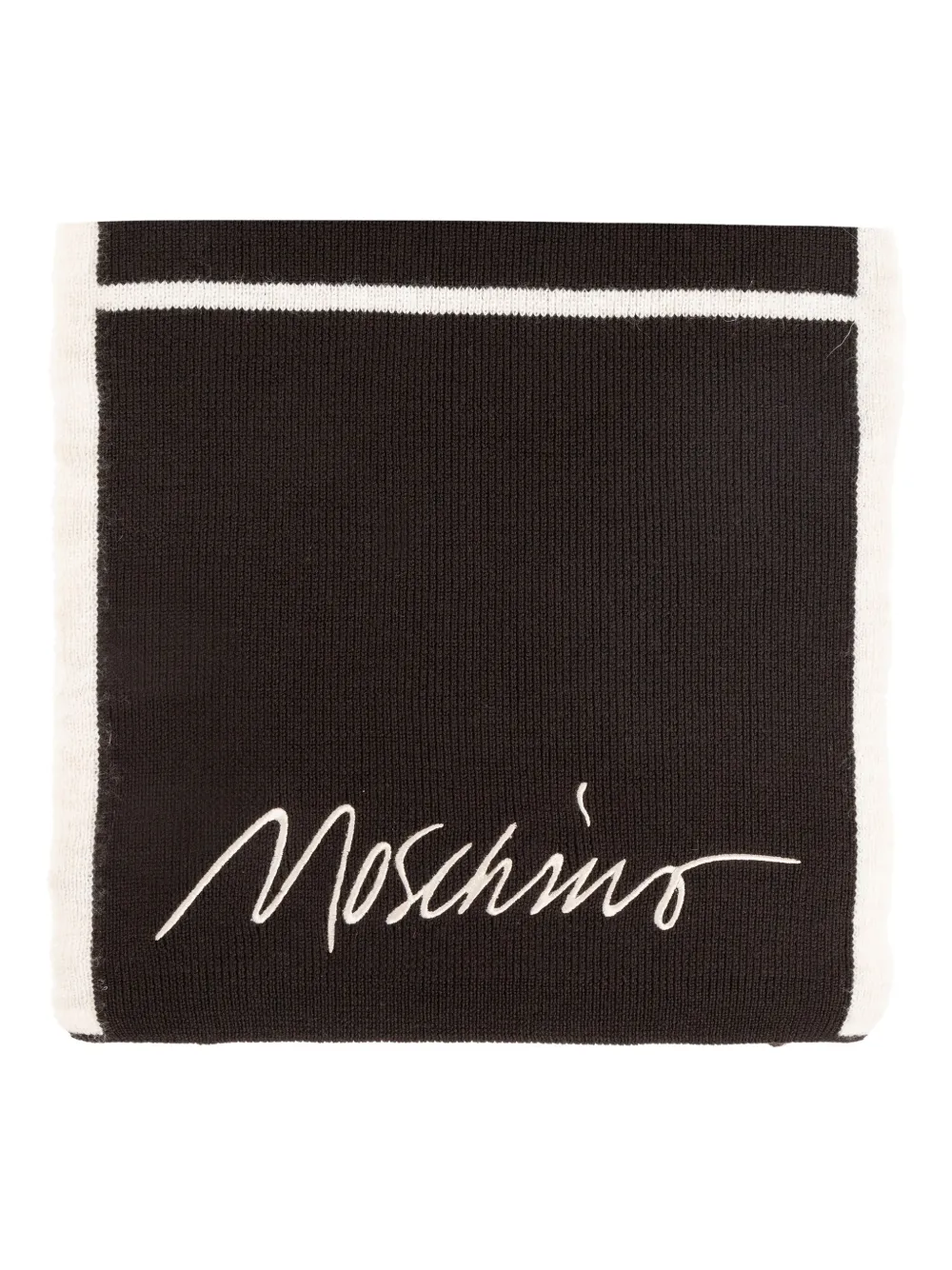 Moschino Embroidered Striped Wool-blend Scarf In Brown