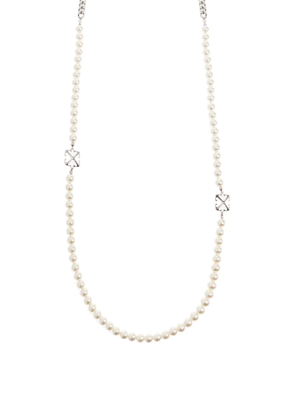 Off-white Arrow-charm Faux-pearl Necklace In Metallic