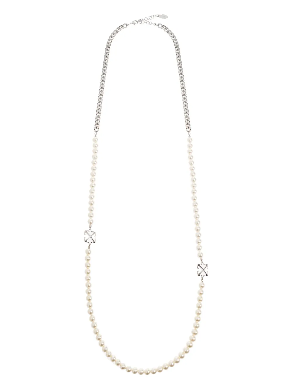 Off-white Arrow-charm Faux-pearl Necklace In Metallic
