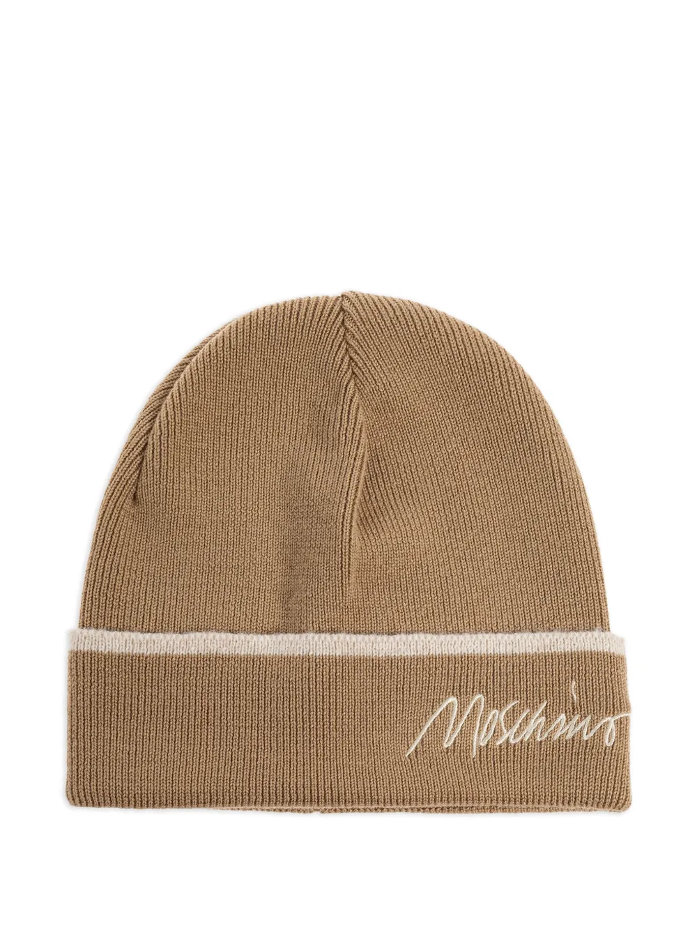 Moschino logo-embroidered ribbed beanie hat | Neutrals | Image 1
