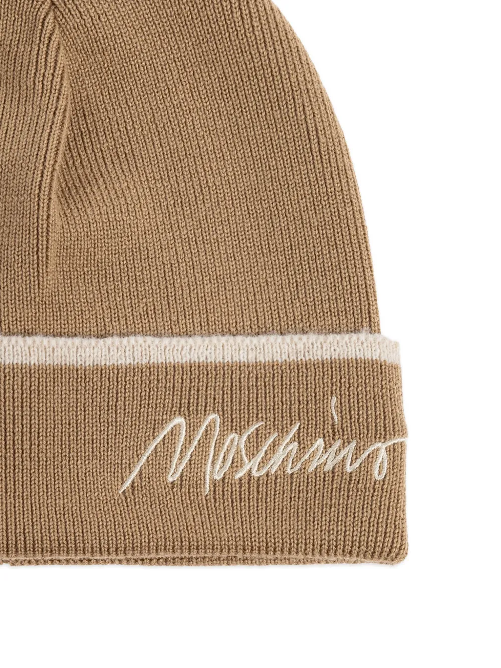 Moschino Geribbelde muts met geborduurd logo Beige