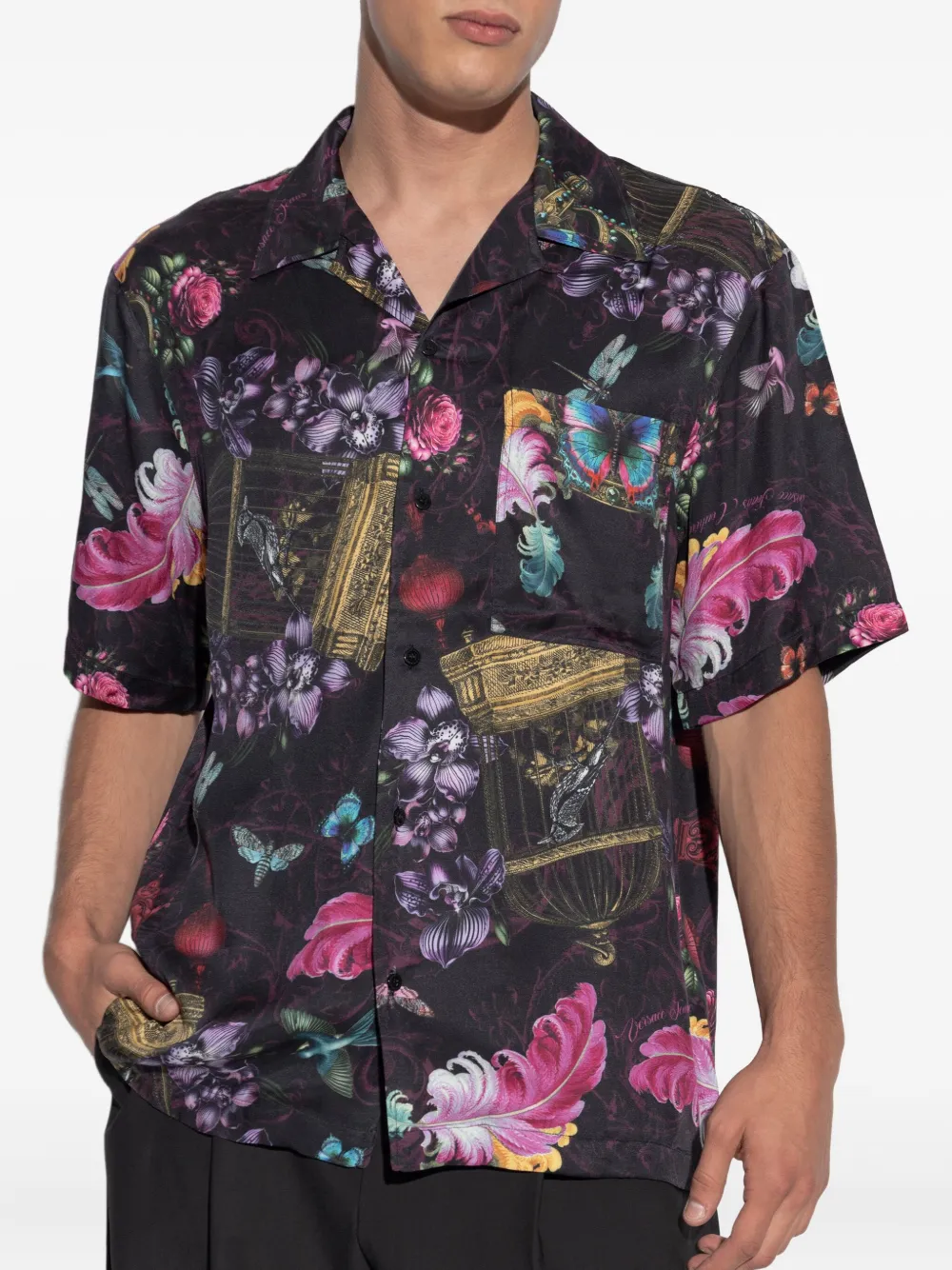 Versace Jeans Couture Overhemd met bloemenprint en korte mouwen Zwart