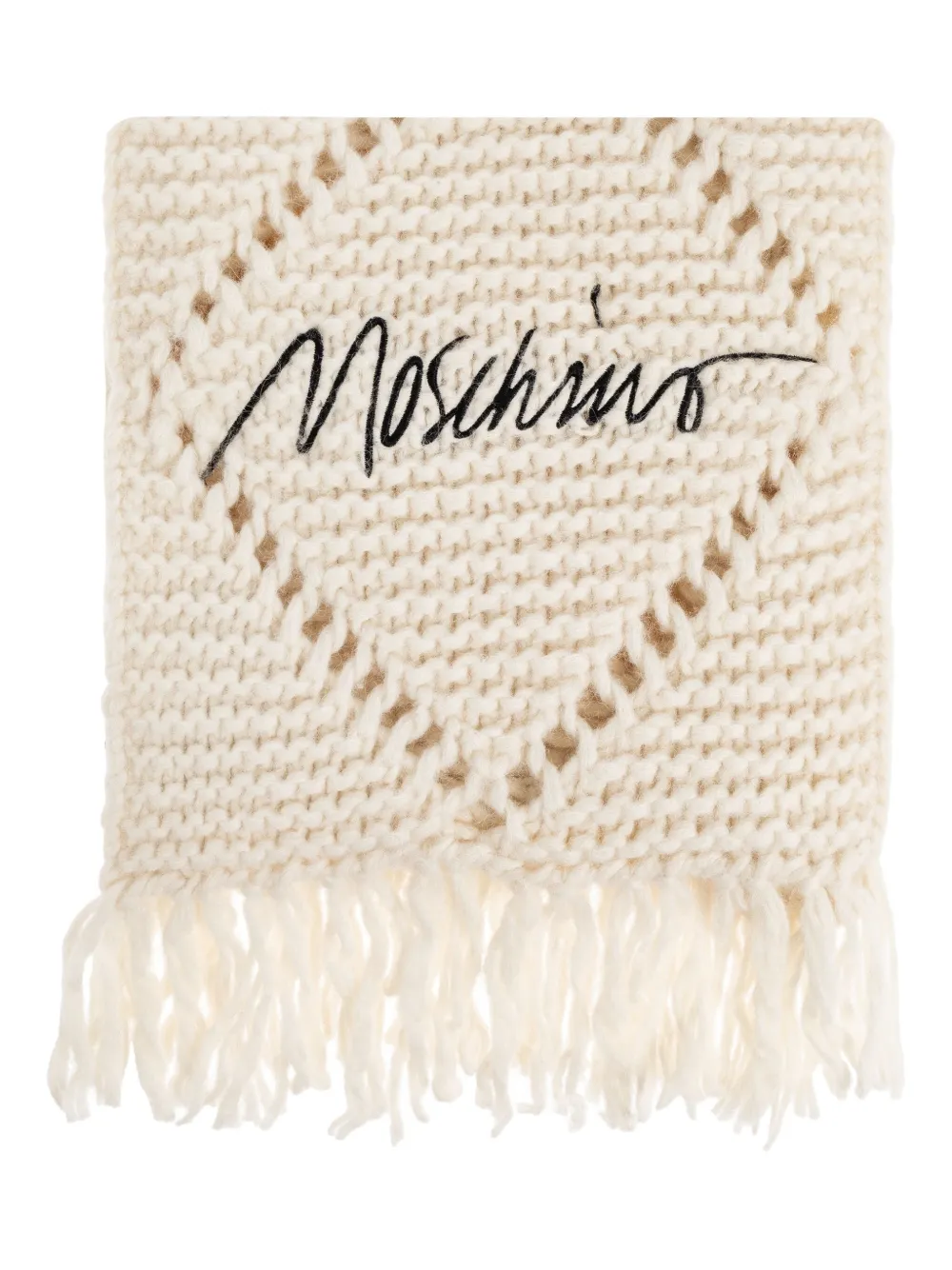 Moschino cable-knit fringed scarf | Neutrals | Image 1