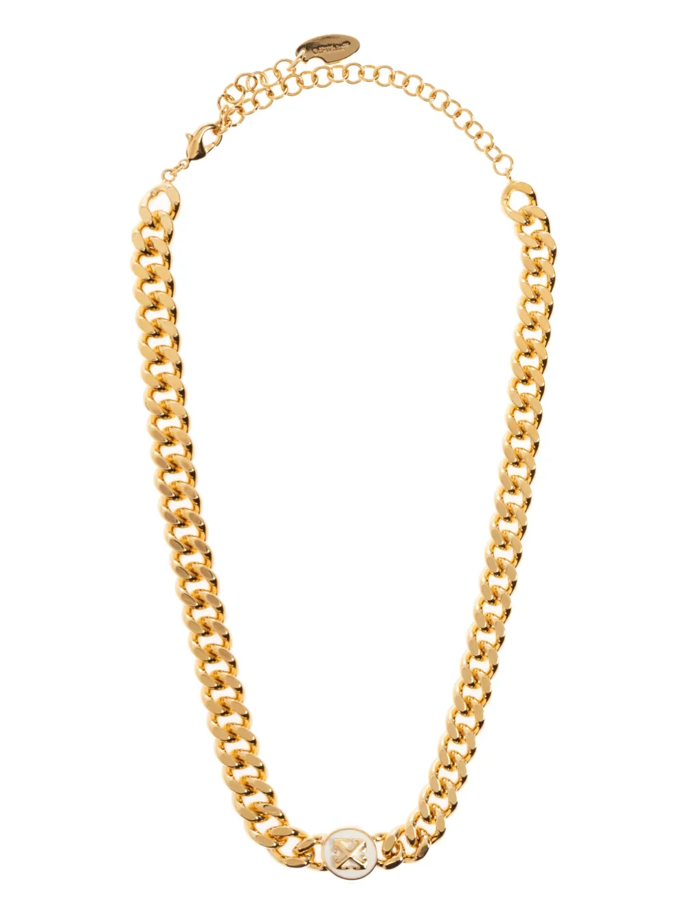 Off-white Curb-chain Logo-plaque Necklace In Gold