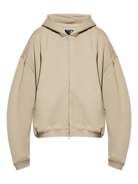 Represent hooded zip-up sweatshirt