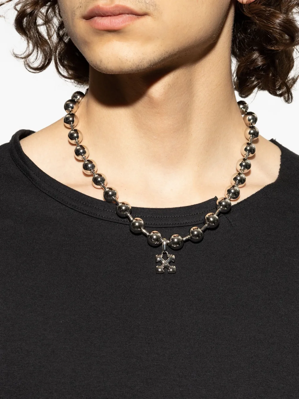 Off-white Arrows-pendant Ball-chain Necklace In Metallic