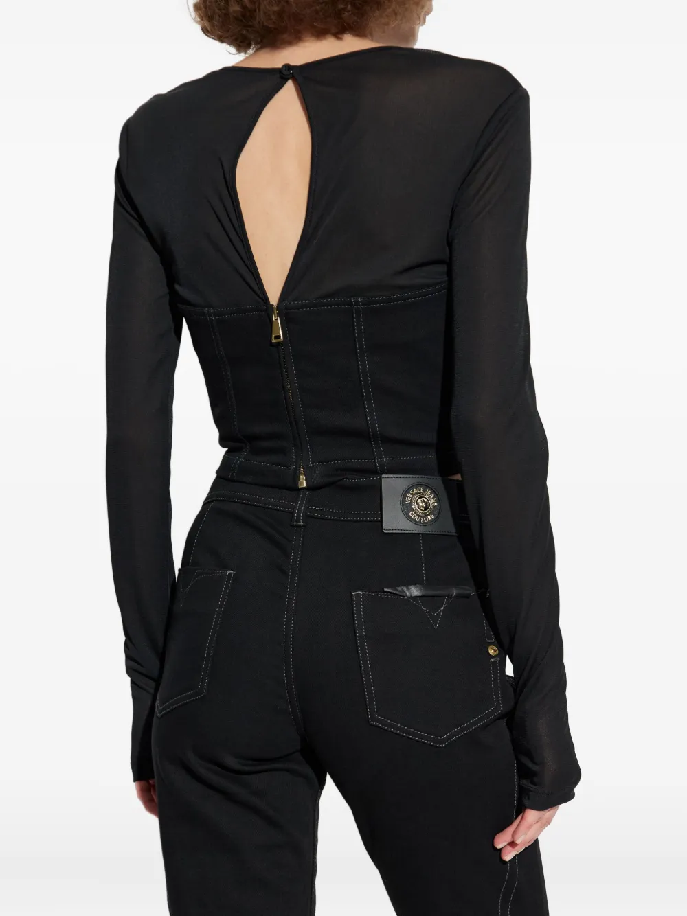 Versace Jeans Couture Mesh-panel Corset Top In Black