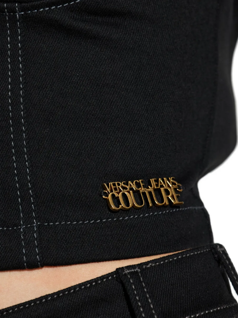 Versace Jeans Couture Mesh-panel Corset Top In Black