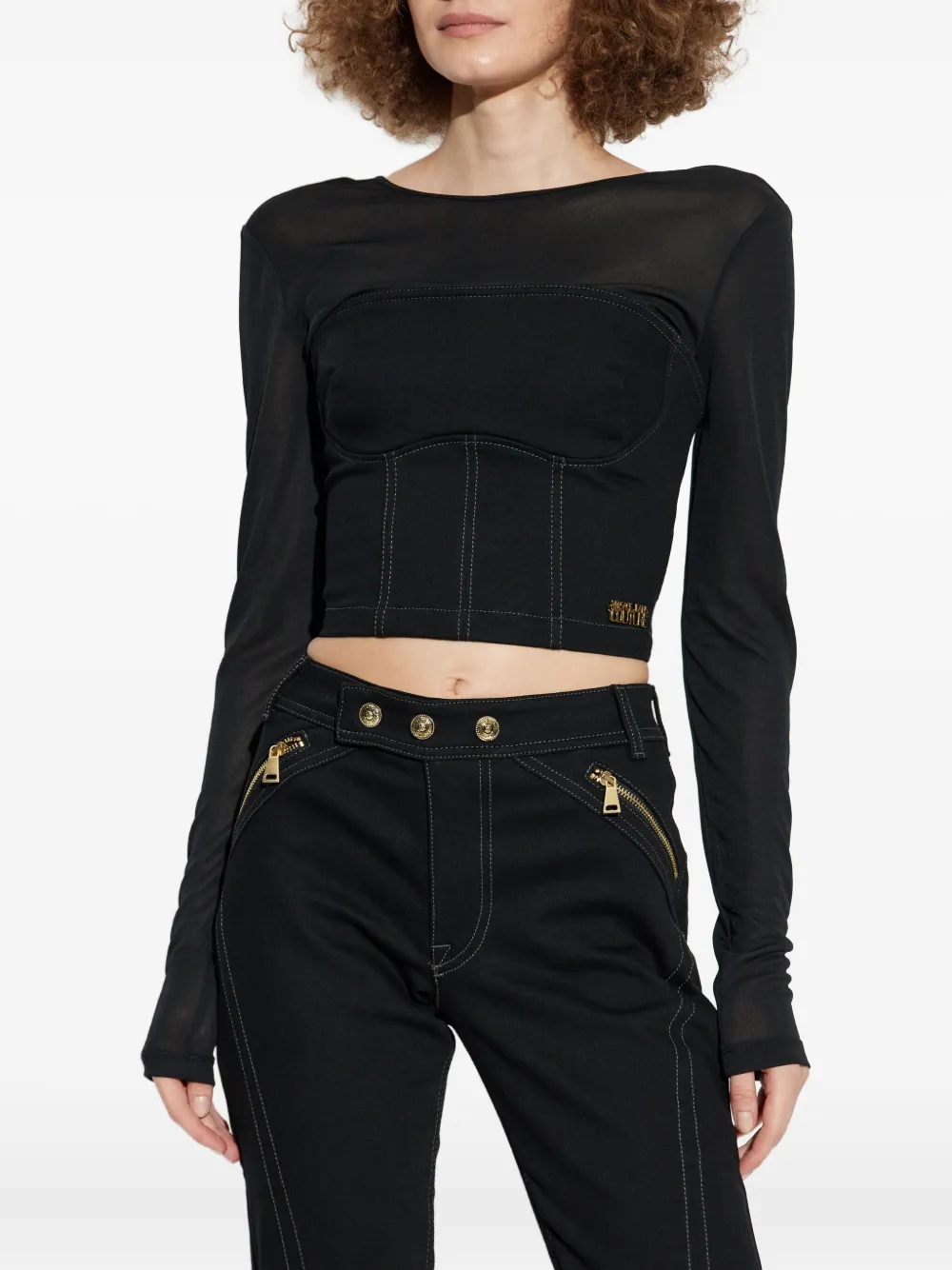 Versace Jeans Couture Mesh-panel Corset Top In Black