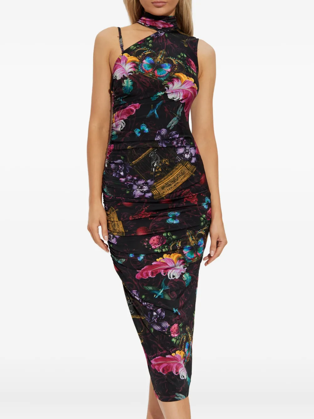 Versace Jeans Couture Floral-print Midi Dress In Black