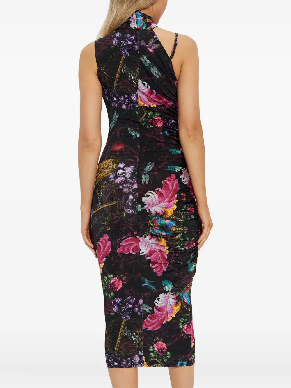 Versace Jeans Couture Floral-print Midi Dress In Black
