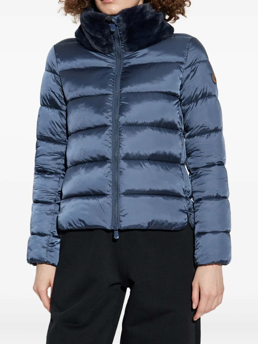 Save The Duck Quilted Faux-fur Collar Jacket In Blue