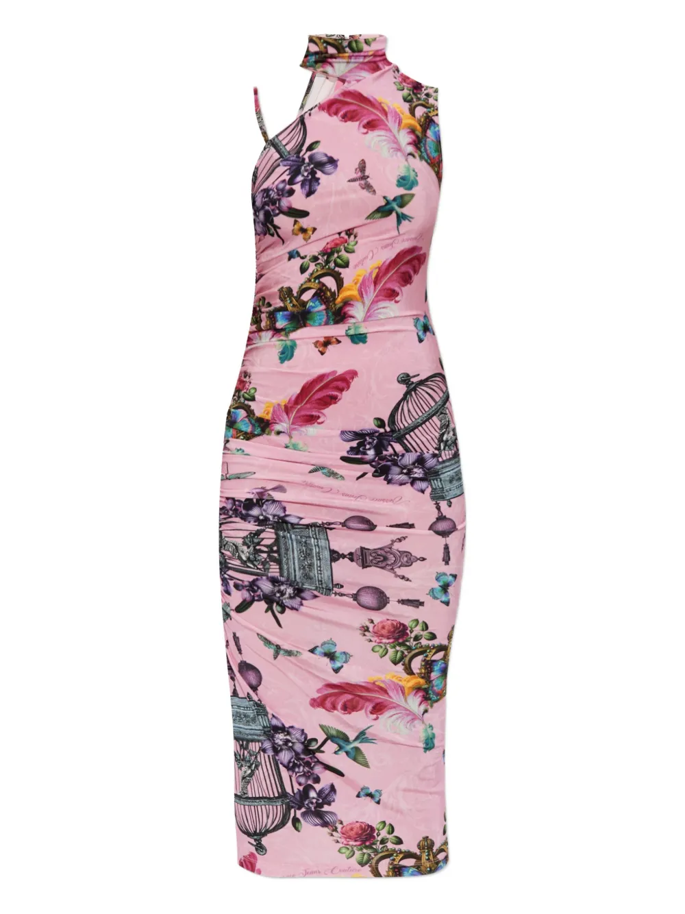Versace Jeans Couture birdcage-print high-neck midi dress - Rosa