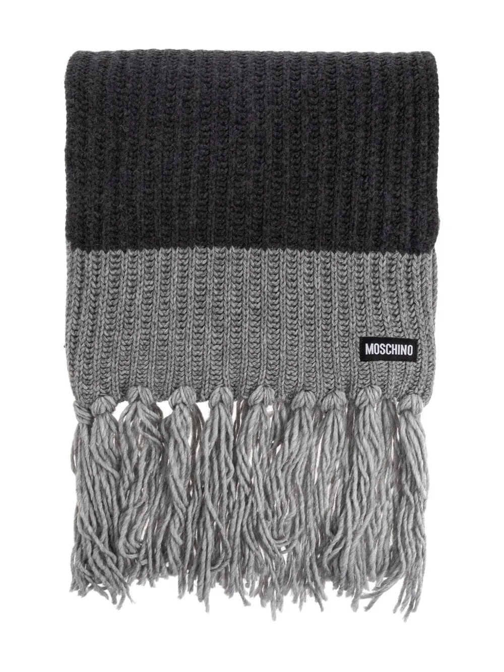 Moschino Ribbed-knit Fringed Scarf In Black
