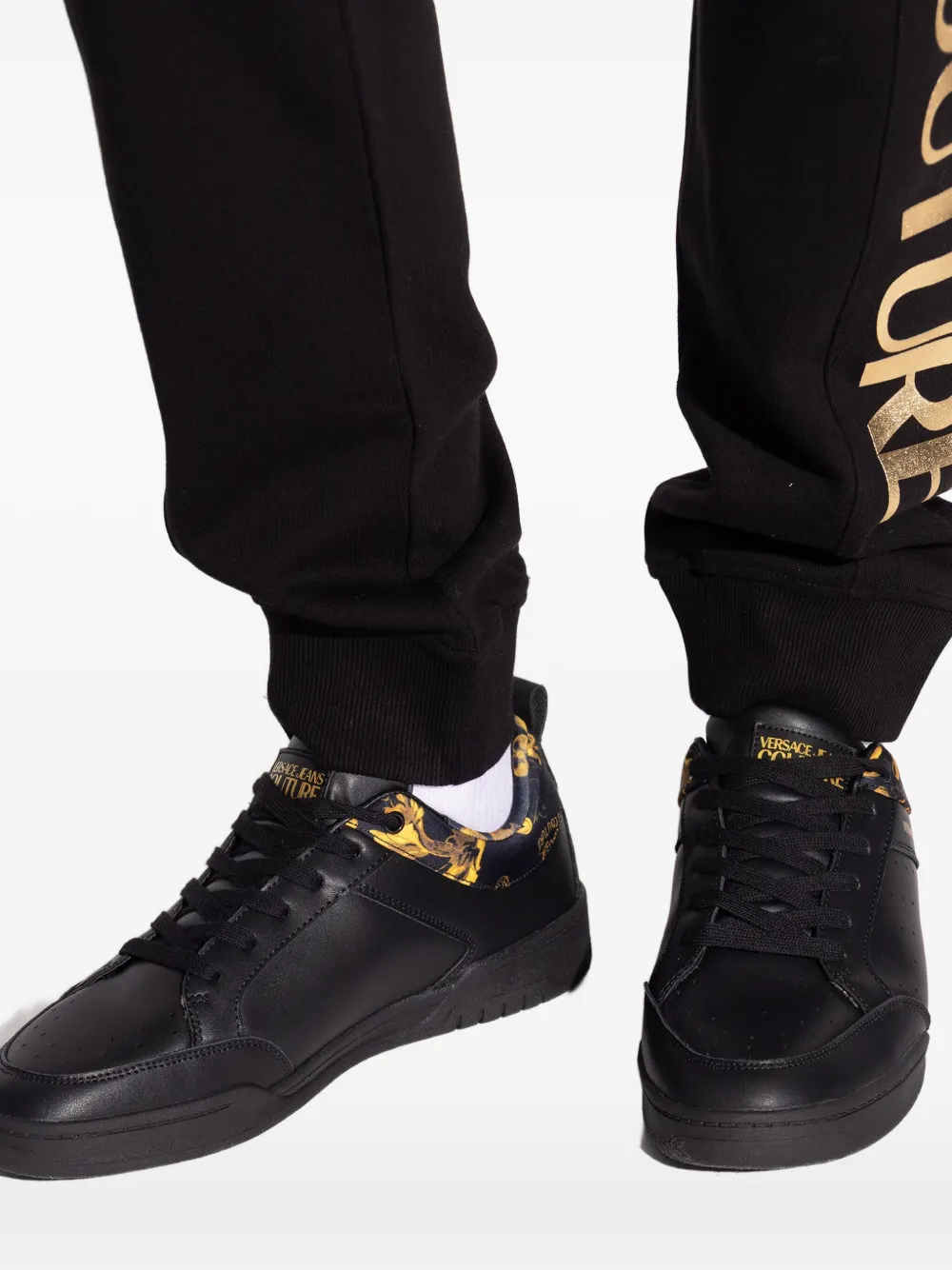 Versace Jeans Couture Barocco-print Sneakers In Black