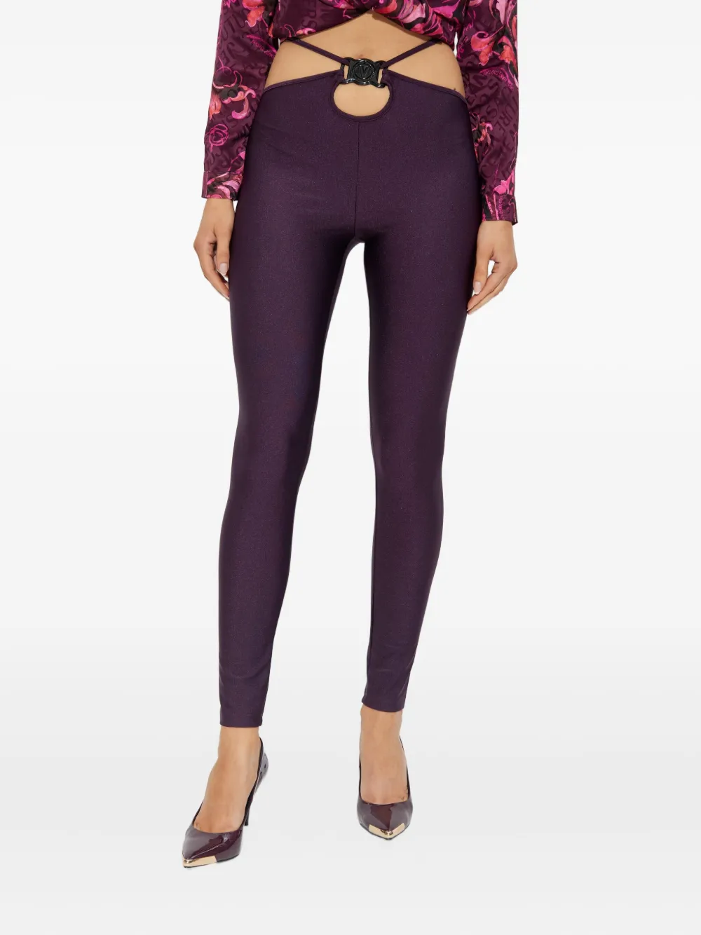 Versace Jeans Couture Cut-out Logo-plaque Leggings In Purple