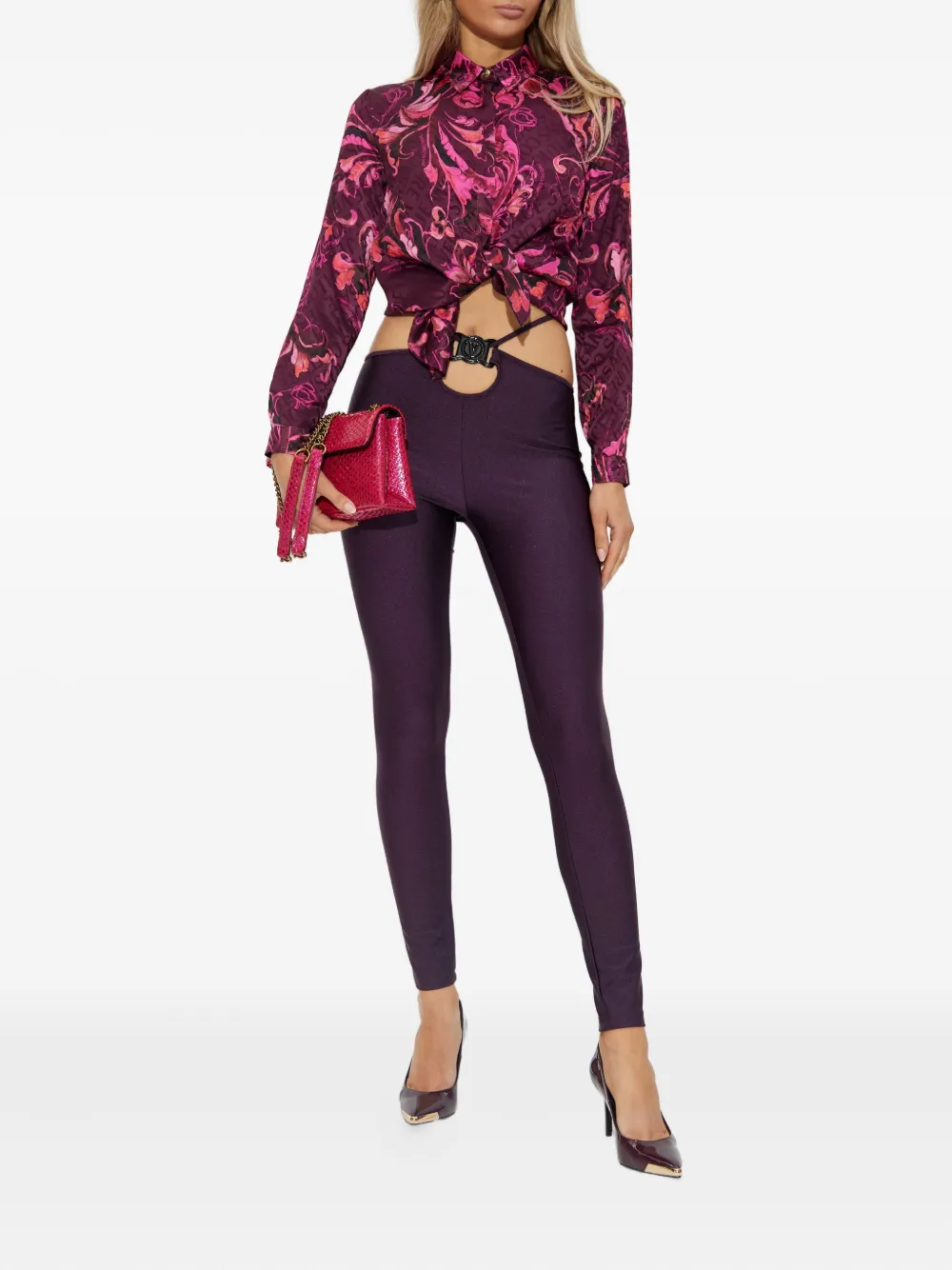 Versace Jeans Couture cut-out logo-plaque leggings - Paars