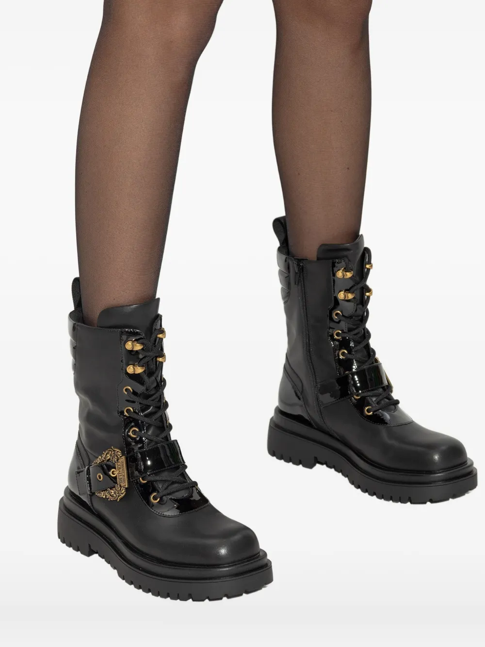 Versace Jeans Couture buckled lace-up biker boots Black