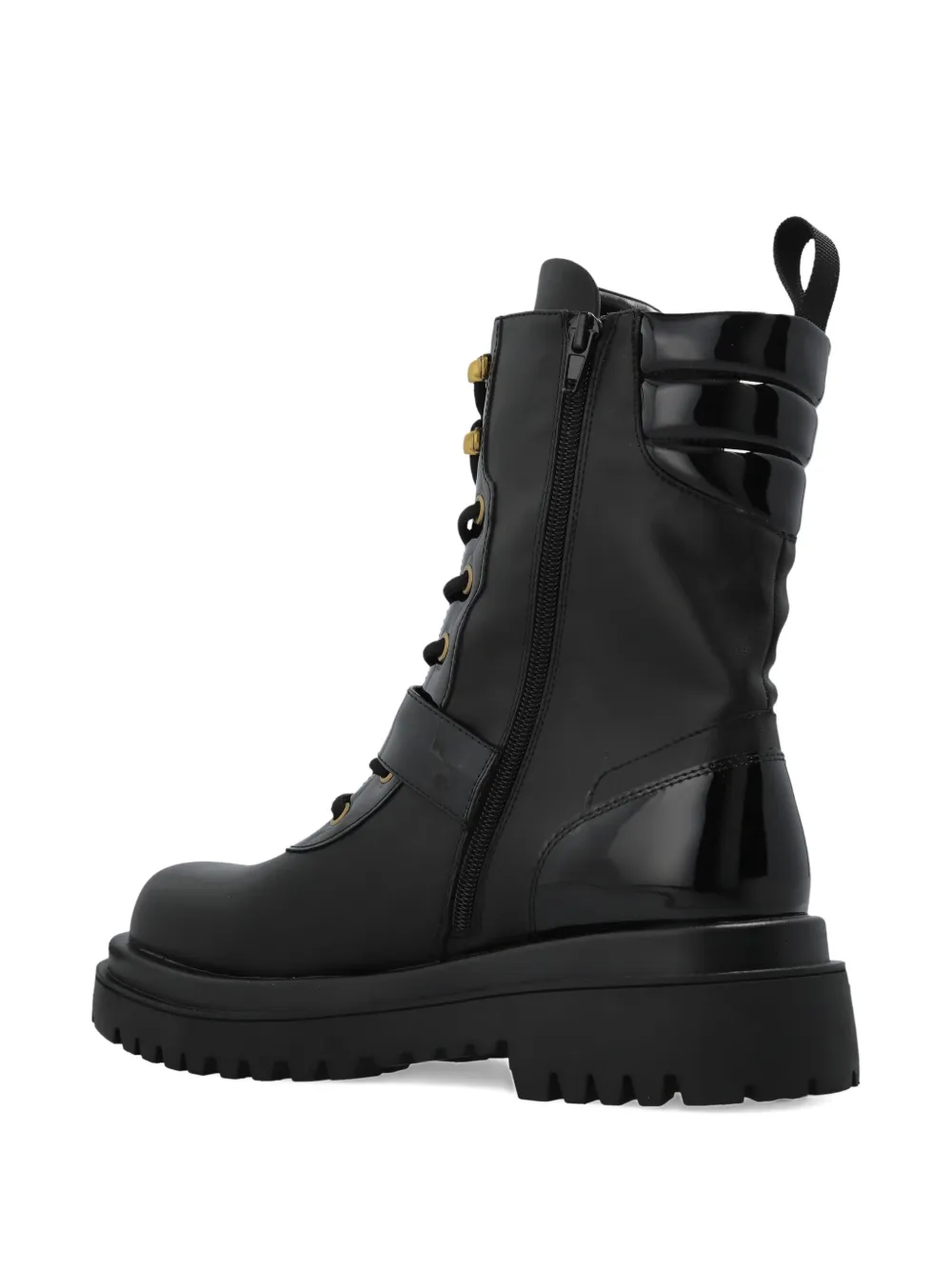 Versace Jeans Couture buckled lace-up biker boots Black