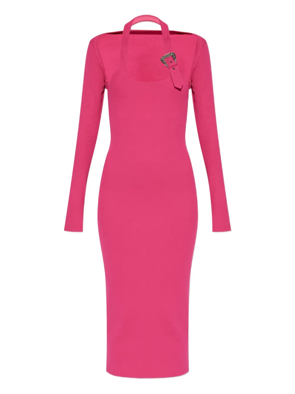 Versace Jeans Couture Baroque-buckle-embellished Ribbed Midi Dress In Pink