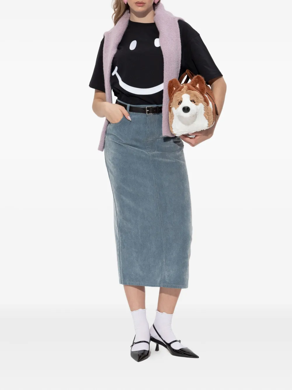 Moschino button-fastening denim midi straight skirt - Blauw