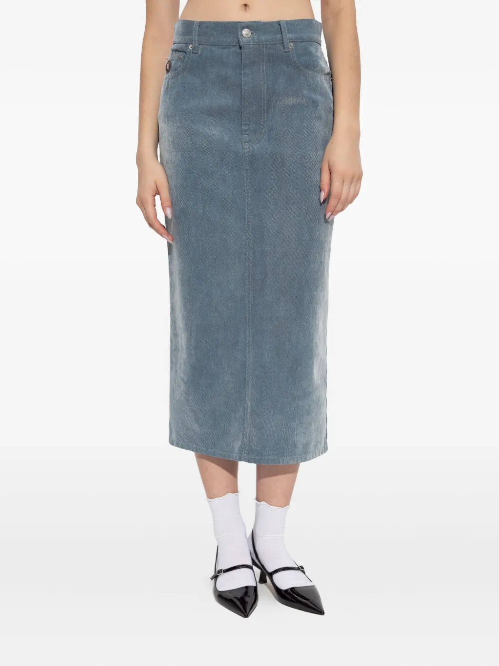 Moschino Button-fastening Denim Midi Straight Skirt In Blue