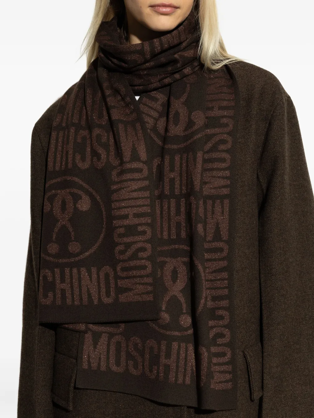 Moschino Metallic-effect Wool Scarf In Brown