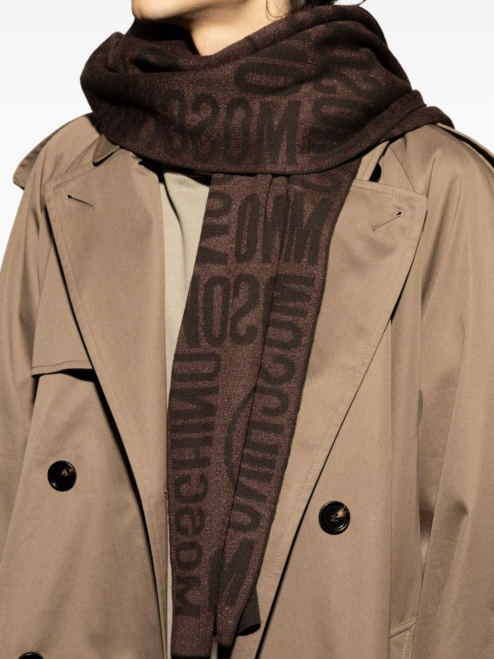 Moschino Metallic-effect Wool Scarf In Brown