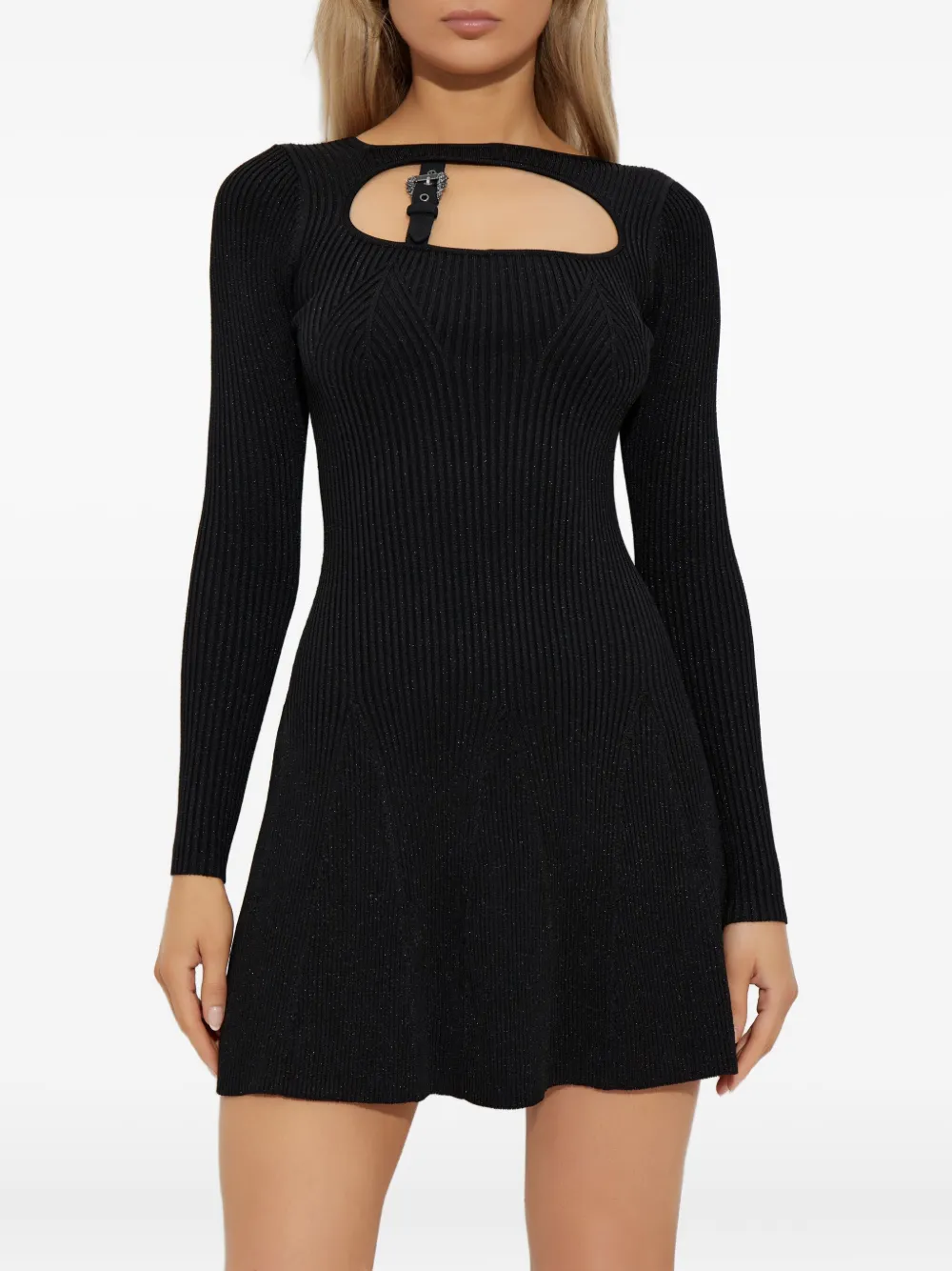 Versace Jeans Couture Ribgebreide mini-jurk met gespdetail Zwart