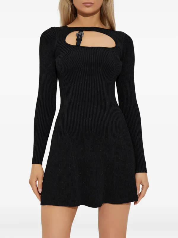 Versace Buckle-detail Ribbed-knit Mini Dress - Black