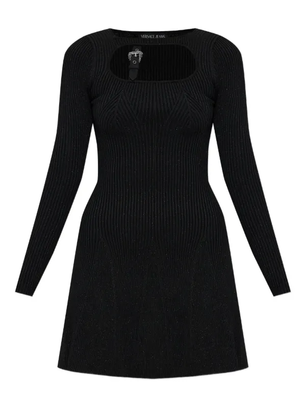 Versace Buckle-detail Ribbed-knit Mini Dress - Black